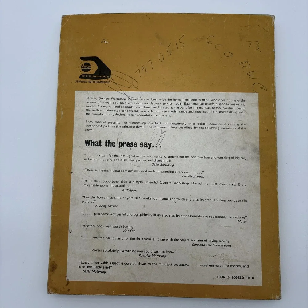 Vintage BLMC 1100/1300 Owner's Workshop Manual J.H. Haynes Yellow Paperback Book